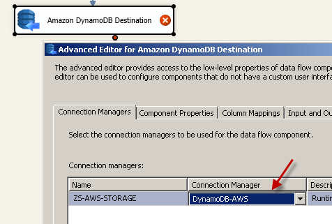 Configure SSIS Amazon DynamoDB Destination Adapter - Connection Tab
