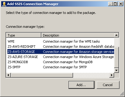 Create SSIS Amazon SQS Connection - Choose Type