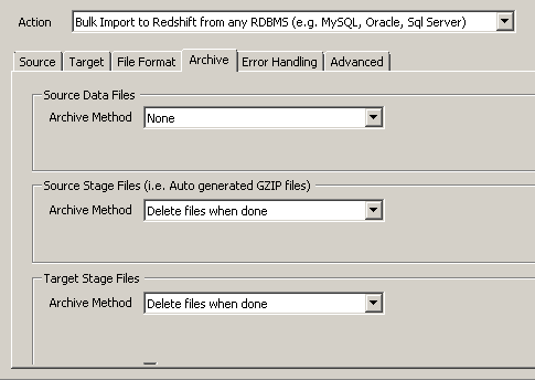 Configure Source, Target File Archive for Redshift Data
