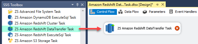 Drag Amazon Redshift DataTransfer Task