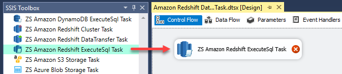 SSIS Amazon Redshift ExecuteSQL Task - Drag and Drop