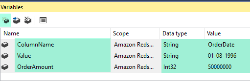 SSIS Amazon Redshift Source - Create Variables
