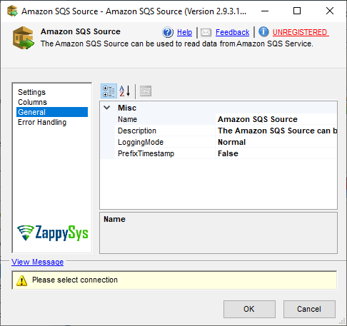 SSIS Amazon SQS Queue Source - Setting UI