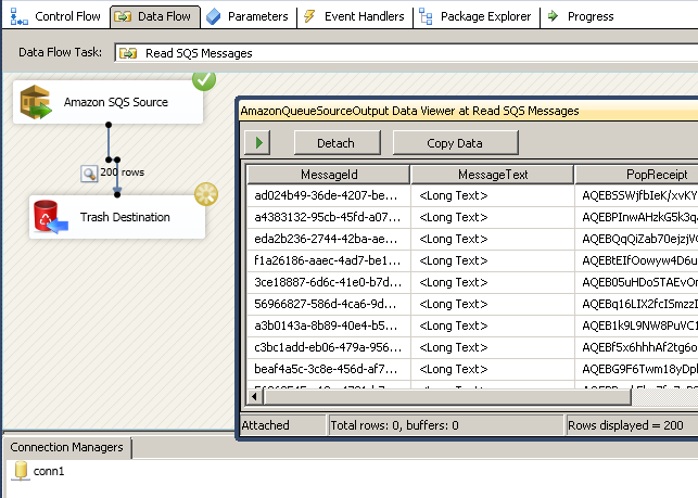 Read Amazon SQS Messages using SSIS Amazon SQS Source