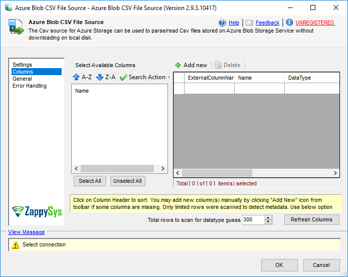 SSIS Azure Blob CSV File Source - Setting UI