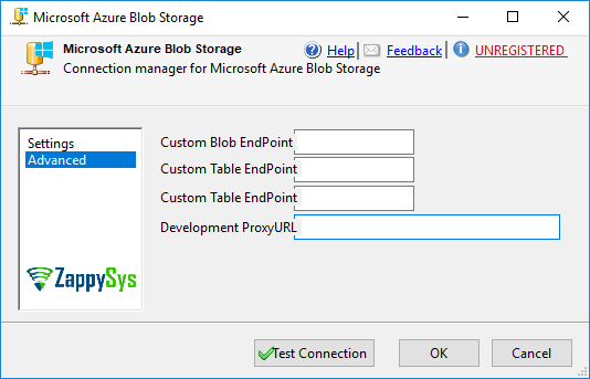 Azure Storage Connection Manager UI - Setting UI