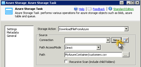 Create Azure Storage Connection