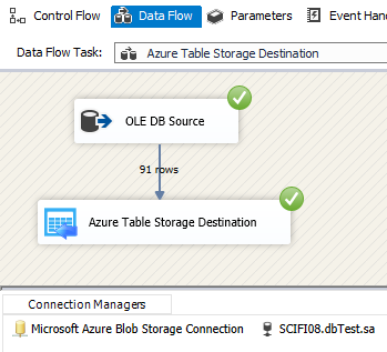 Execute SSIS Azure Table Storage Destination Adapter - Load Data