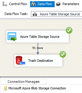 Configure SSIS Azure Table Storage Source Sample Execution