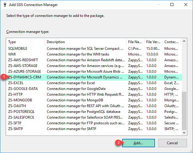 SSIS DynamicsCRM Connection Manager - ADD