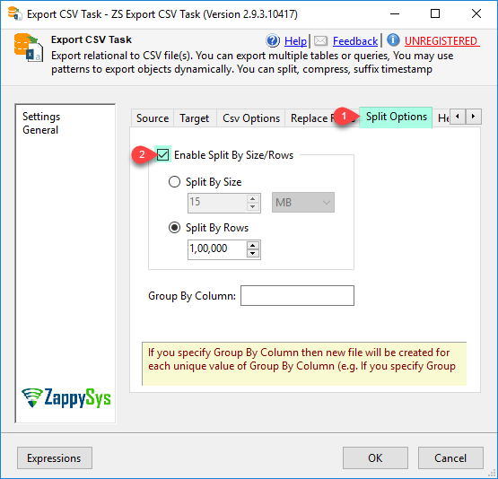 Ssis Export Csv File Task Dynamic Split Compress Cloud Zappysys 3491