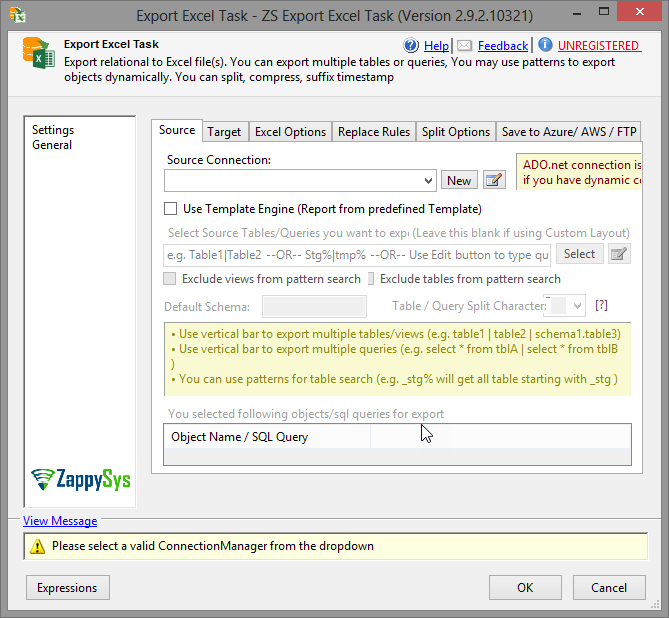 SSIS Export to Excel File Task - Drag and Drop