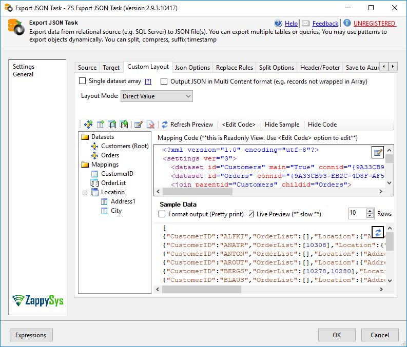 SSIS Export JSON File Task - JSON Layout Editor