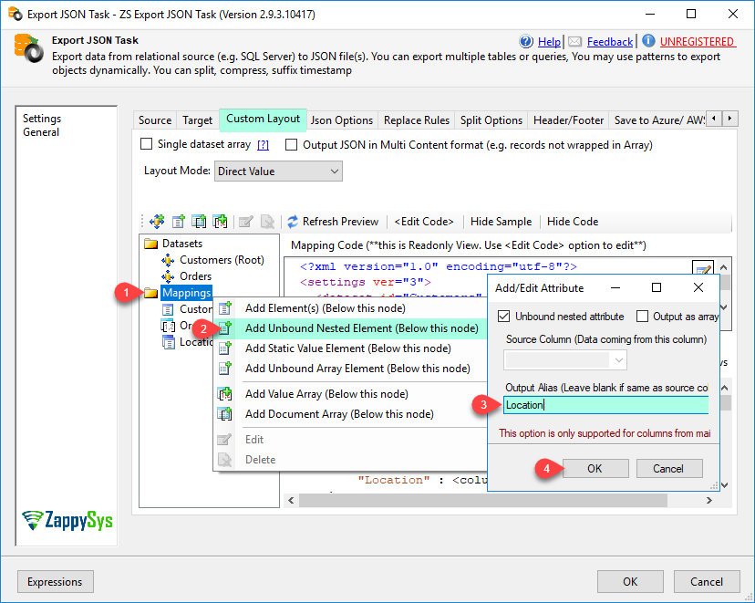 SSIS Export to JSON File Task - Add Unbound Nested Element