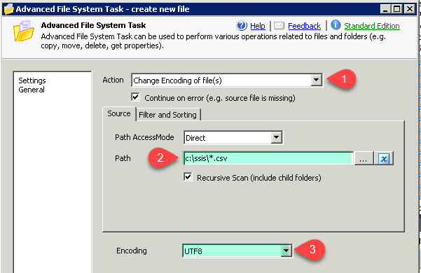 Advanced SSIS File System Task - SSIS change file encoding (to UTF8, UTF16 or ASCII)