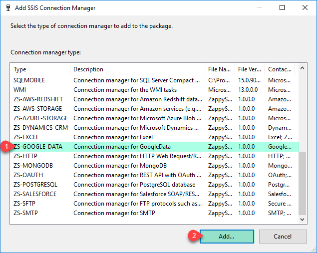 SSIS Google Data Connection - Add