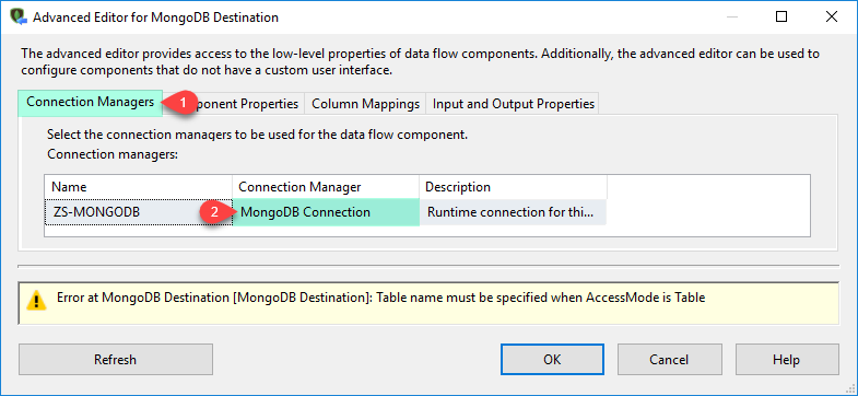 Configure SSIS MongoDB Destination Adapter - Connection Tab