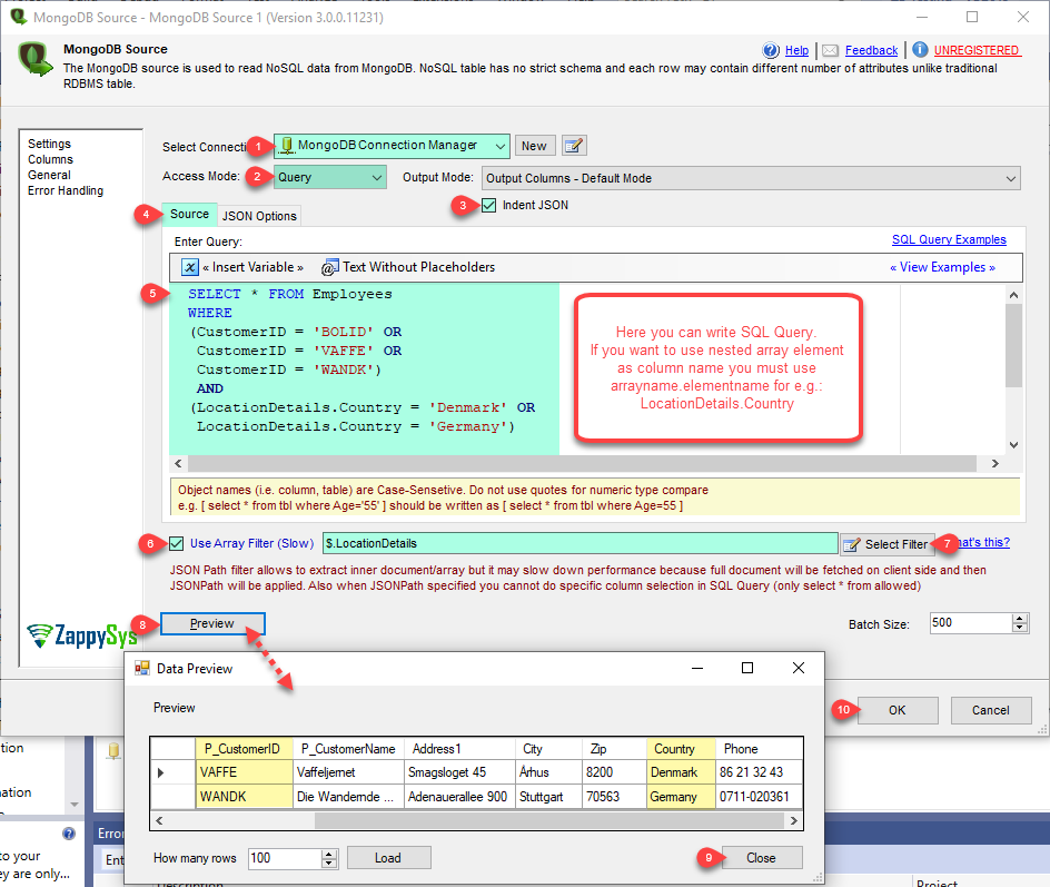 MongoDB SQL Query Language - SSIS MongoDB Source