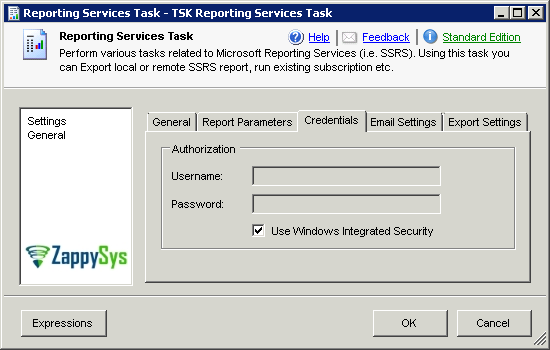 SSIS Reporting Services Task - Report credentials screen