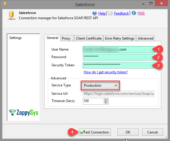 SSIS Salesforce Connection Manager UI (Used with Salesforce Destination, Salesforce Destination, Salesforce API Task, JSON Source and XML Source)
