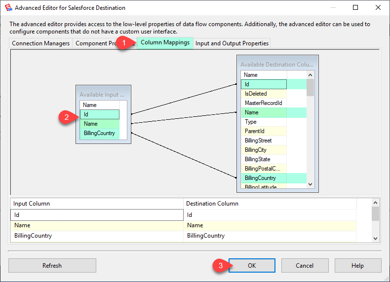 SSIS Salesforce Destination Connector Mappings 