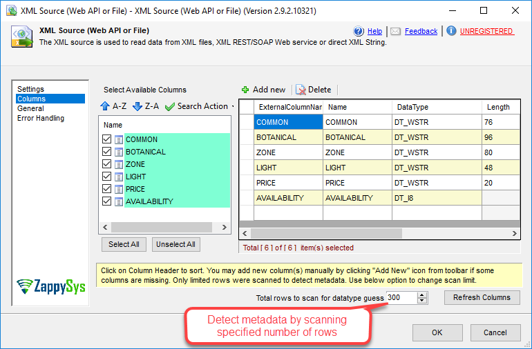 SSIS XML Source - Configure Columns and DataType