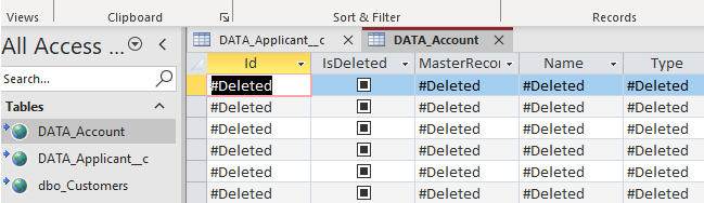 MS Access Linked Table Mode - #Deleted Error