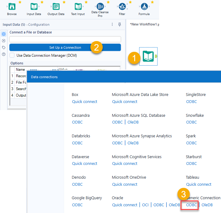 Set Up a Connection in Alteryx Input Data configuration