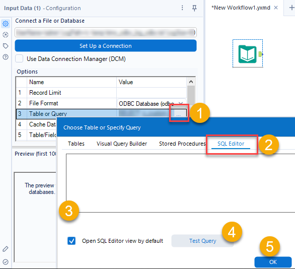 Configure SQL Query in Alteryx Input Data tool