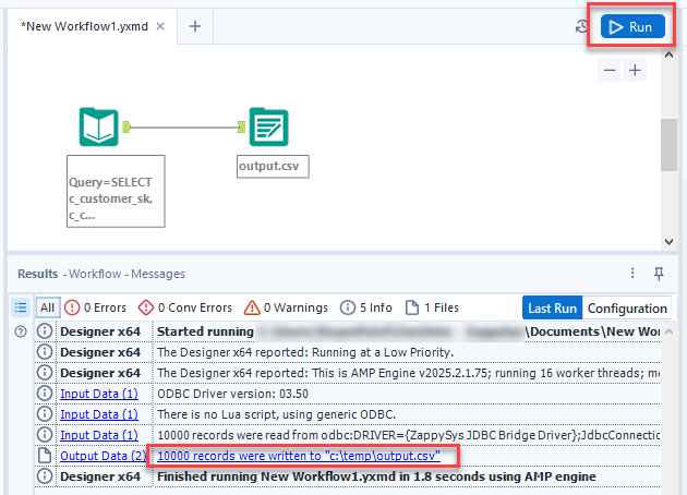 Run Alteryx workflow and view results