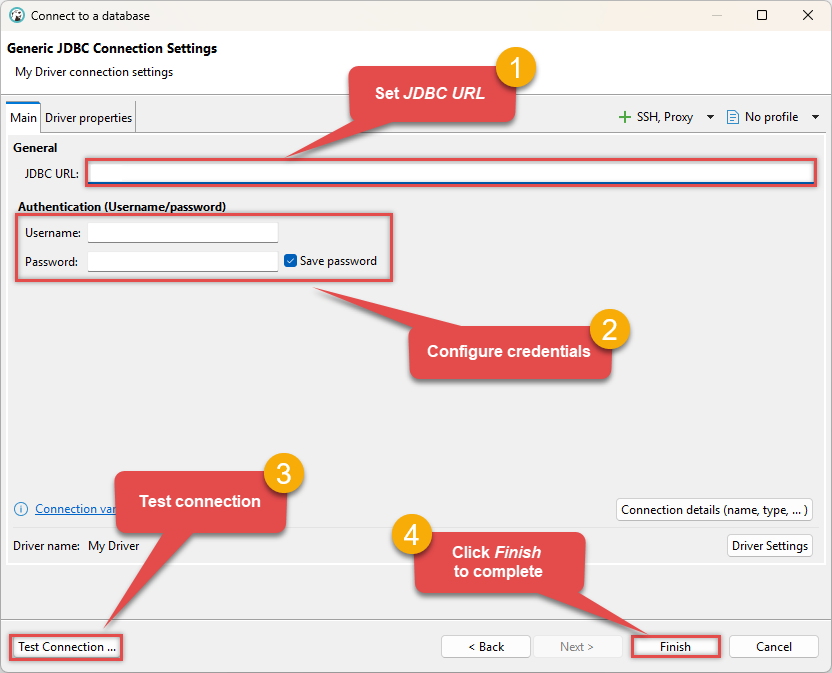 Configure and test JDBC connection