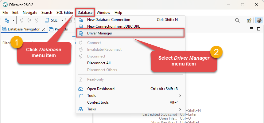 Open Driver Manager in DBeaver