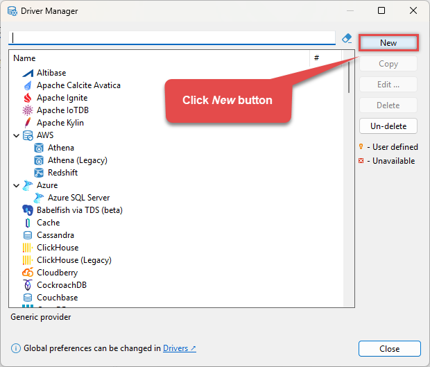 Start adding new JDBC driver in DBeaver
