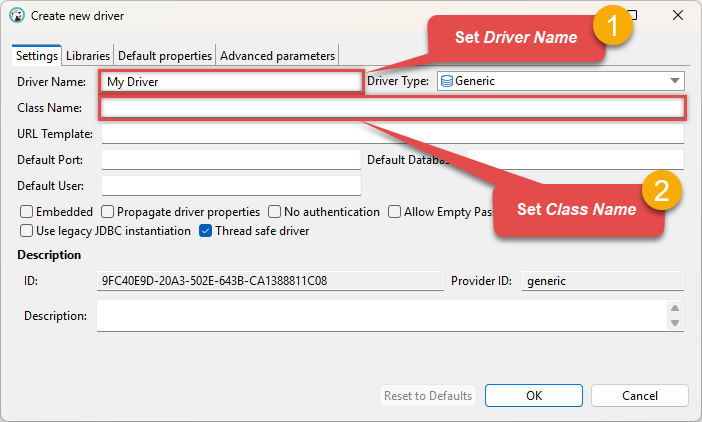 Configure JDBC driver connection settings