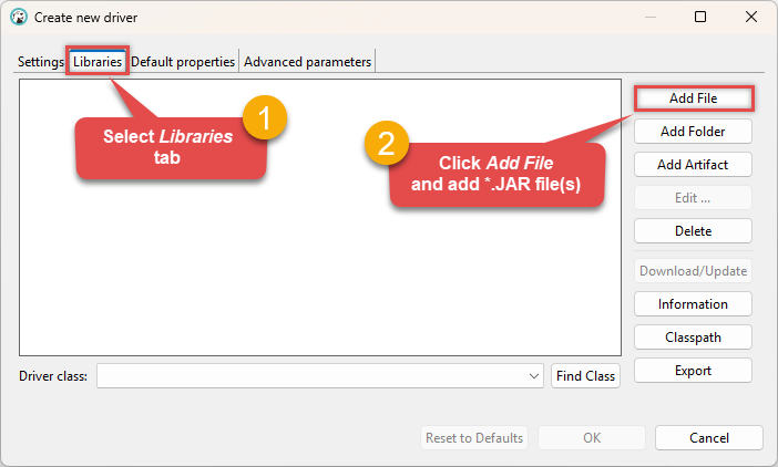 Add JAR library to JDBC driver
