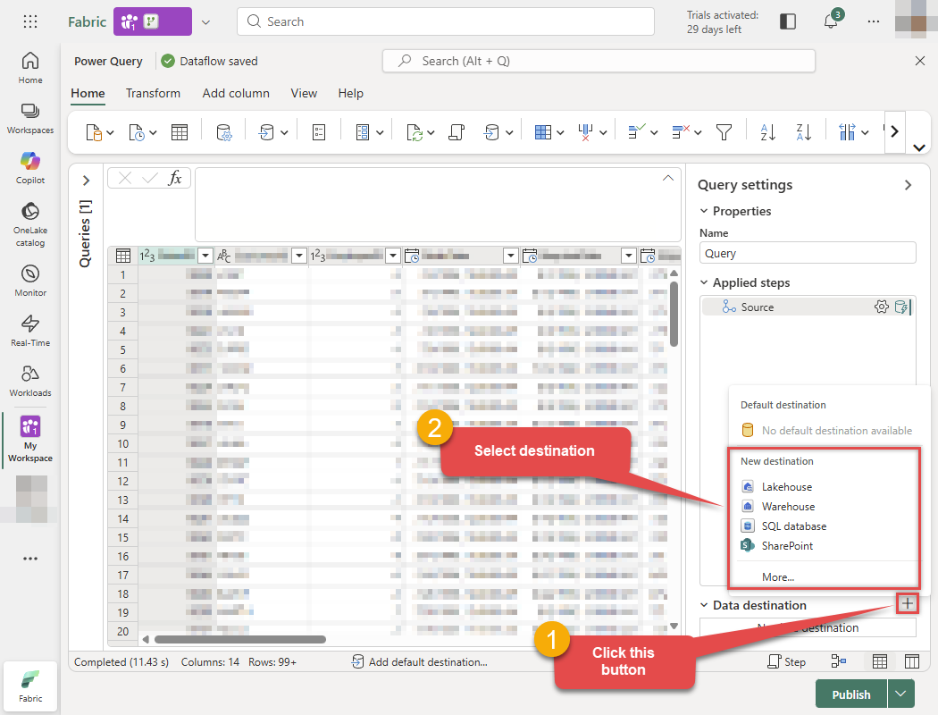 Add destination in Dataflow