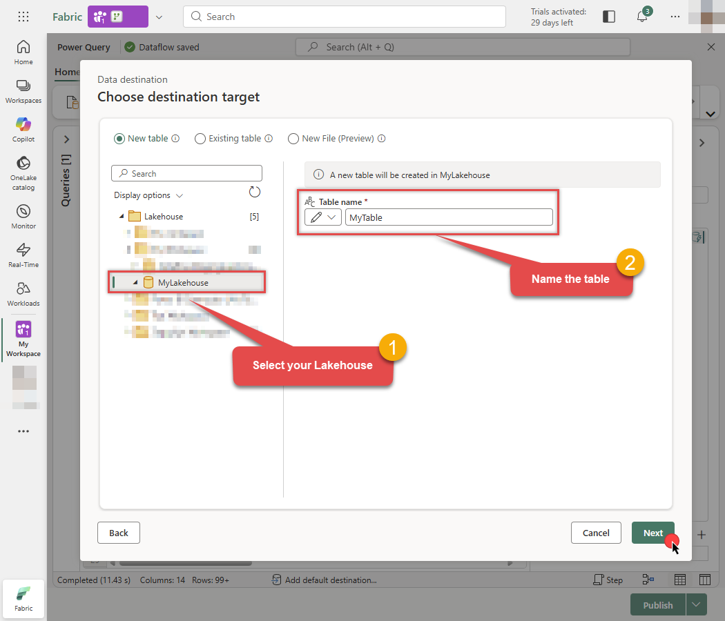Configure destination target in Dataflow