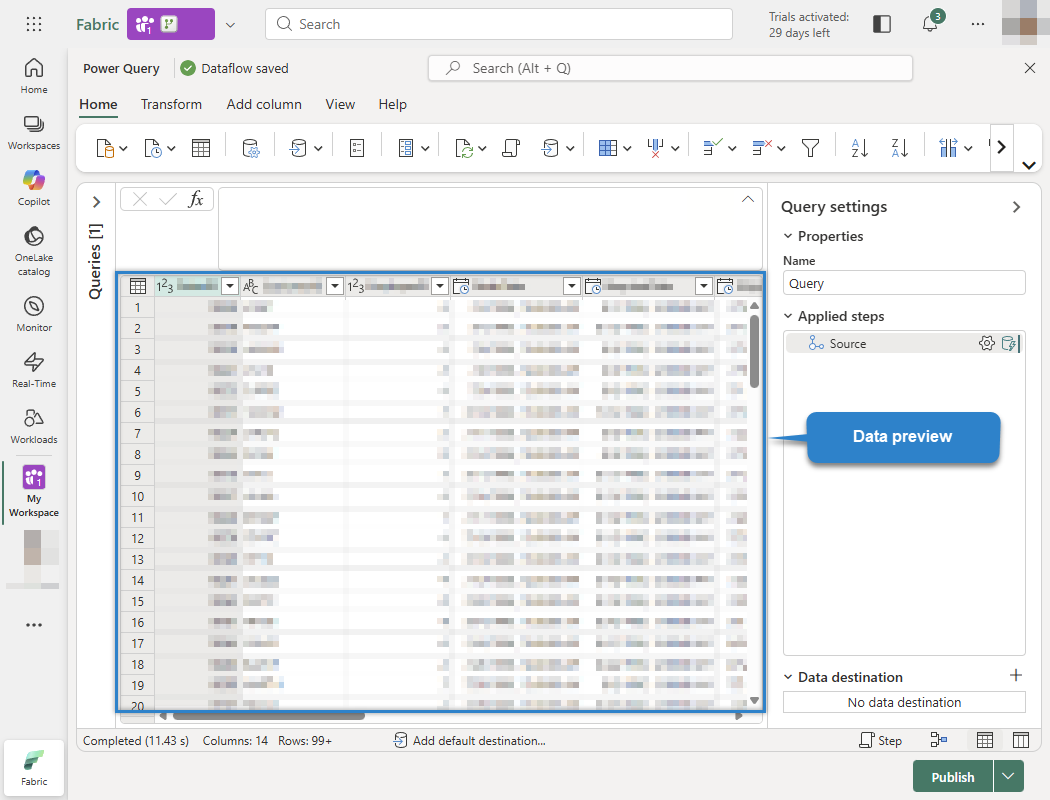 Source data preview in Dataflow