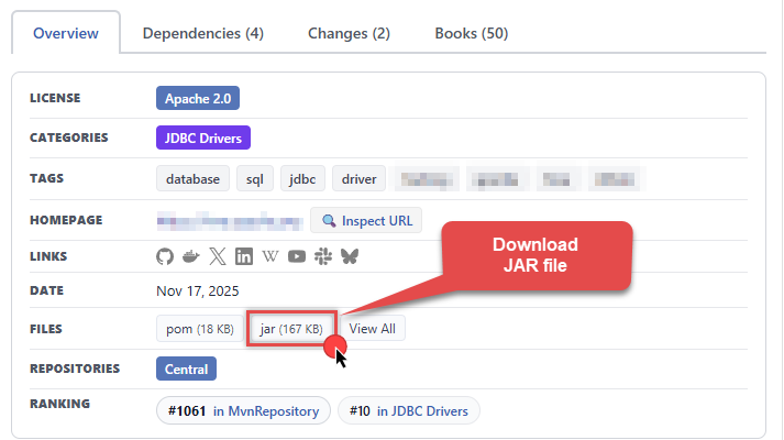 Download JDBC driver JAR file in MVN Repository