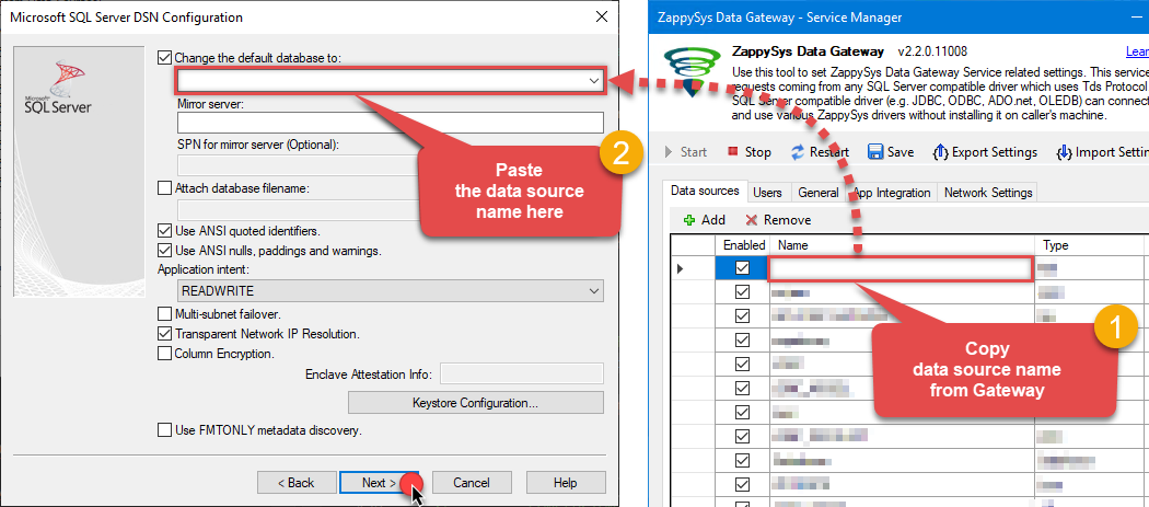 ODBC driver for SQL Server - Selecting database