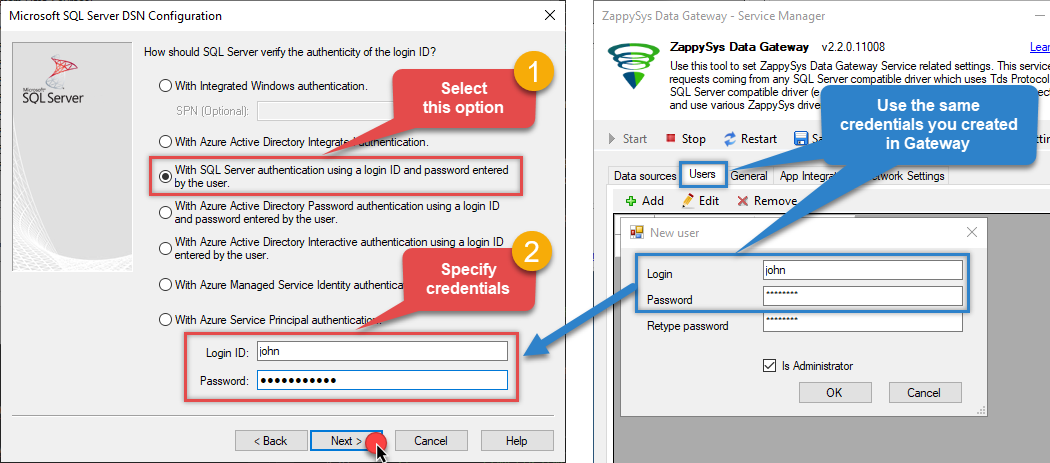 ODBC driver for SQL Server - Selecting SQL Authentication