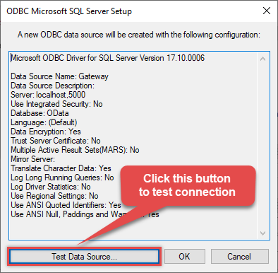 ODBC driver for SQL Server - Testing connection