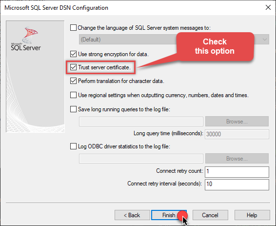 ODBC driver for SQL Server - Trusting certificate