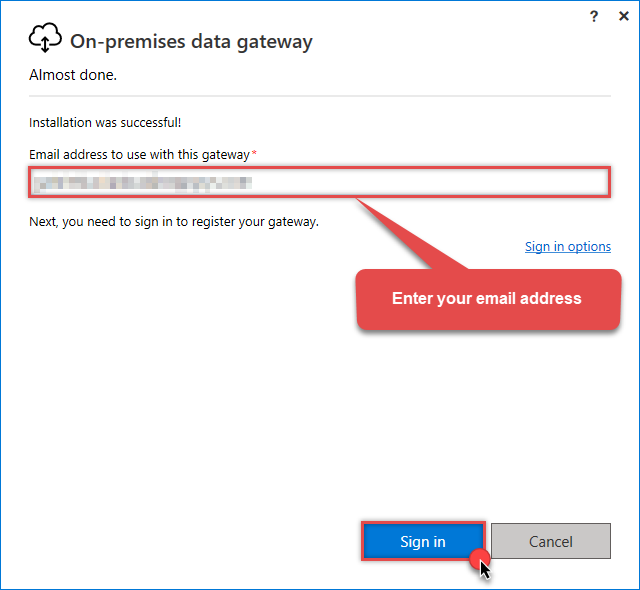 signing in into on-premises data gateway standard