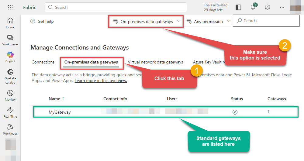 Access On-premises data gateway list (Standard mode) in Power BI