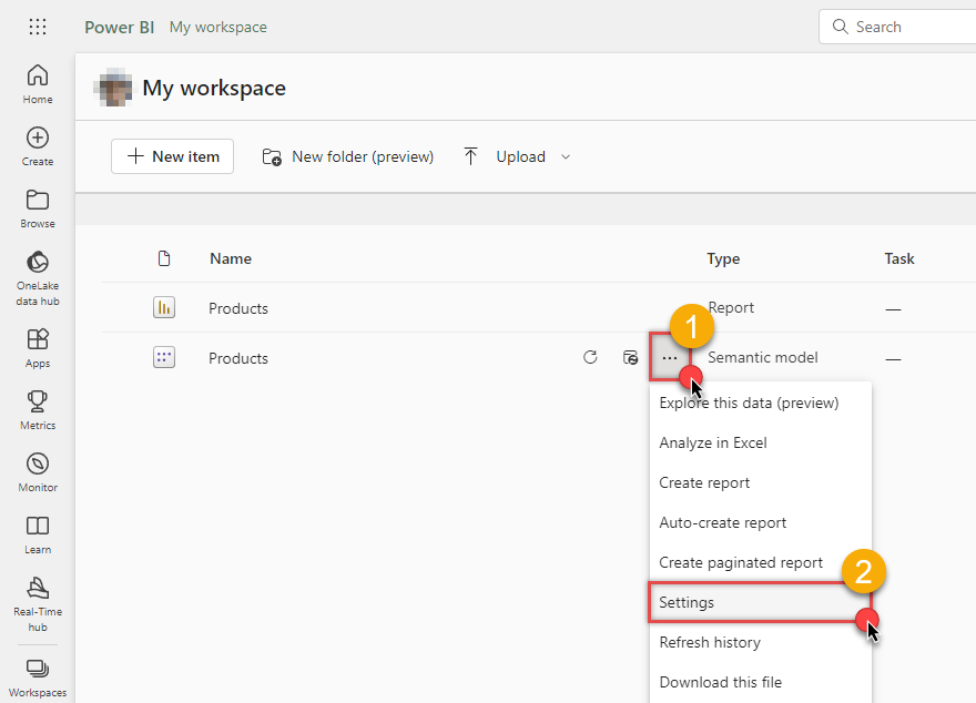 Configure Power BI semantic model settings