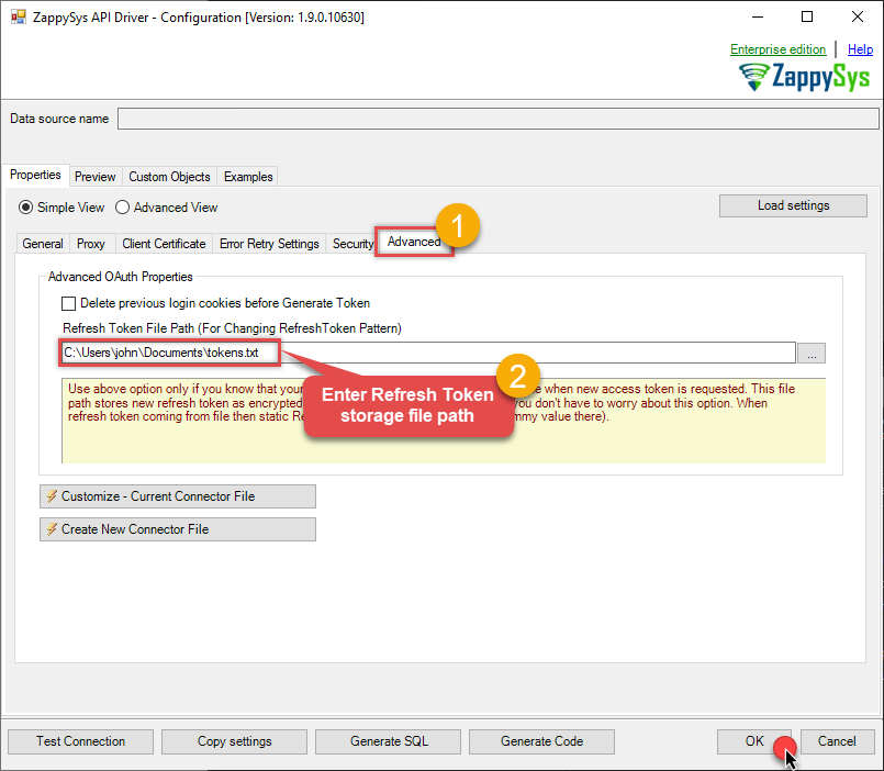 Configure Refresh Token in ODBC data source