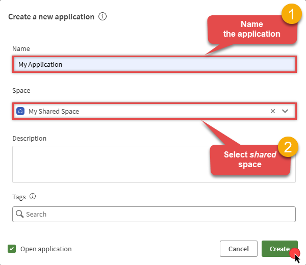 Create application in shared space in Qlik Cloud