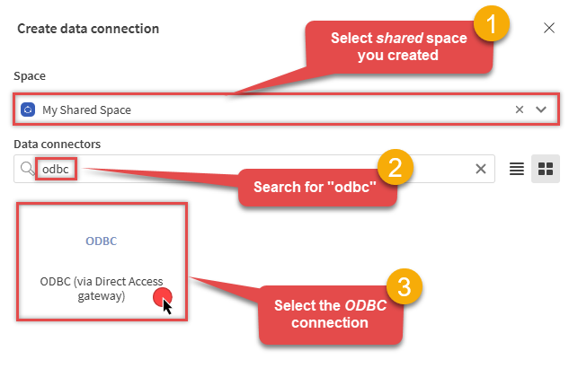 Select ODBC connector via Qlik data gateway
