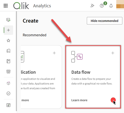 Click Create data flow in Qlik Analytics